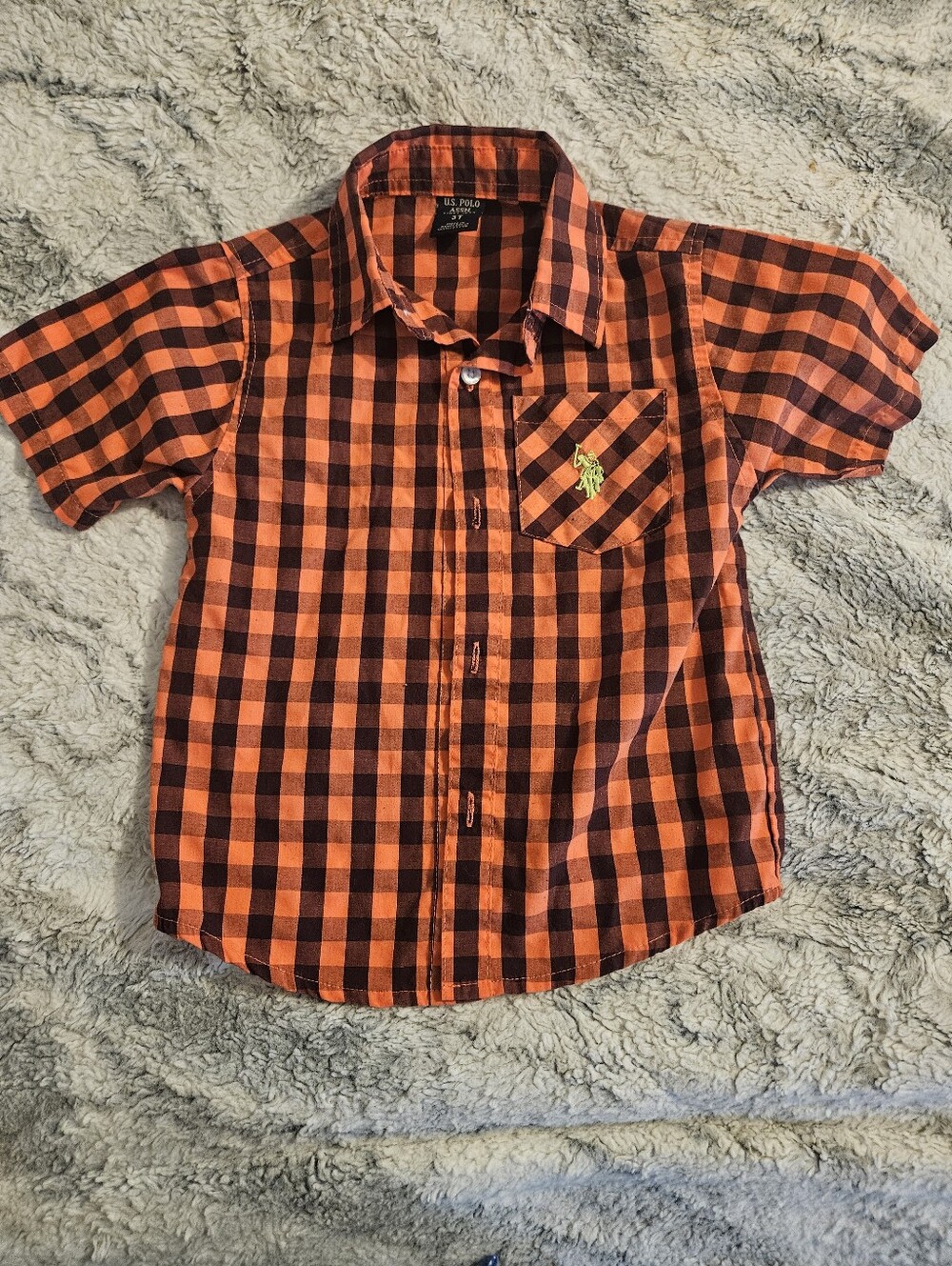 U.S. Polo Assn. Orange and Black Check Short-Sleeve Button-Down Shirt